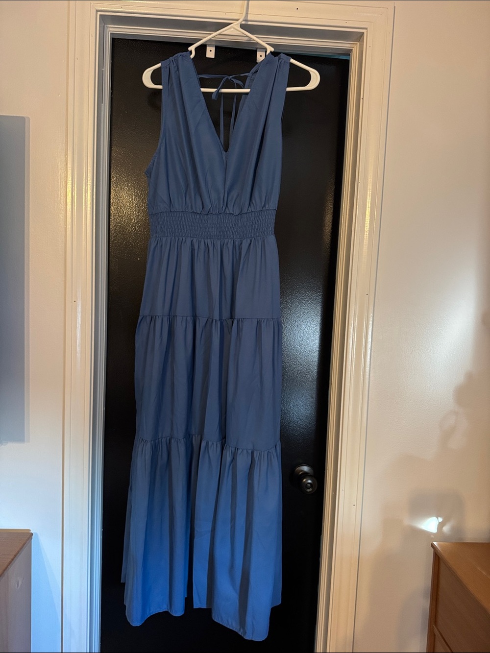 Sleeveless V-Neck Blue Tiered Maxi Dress